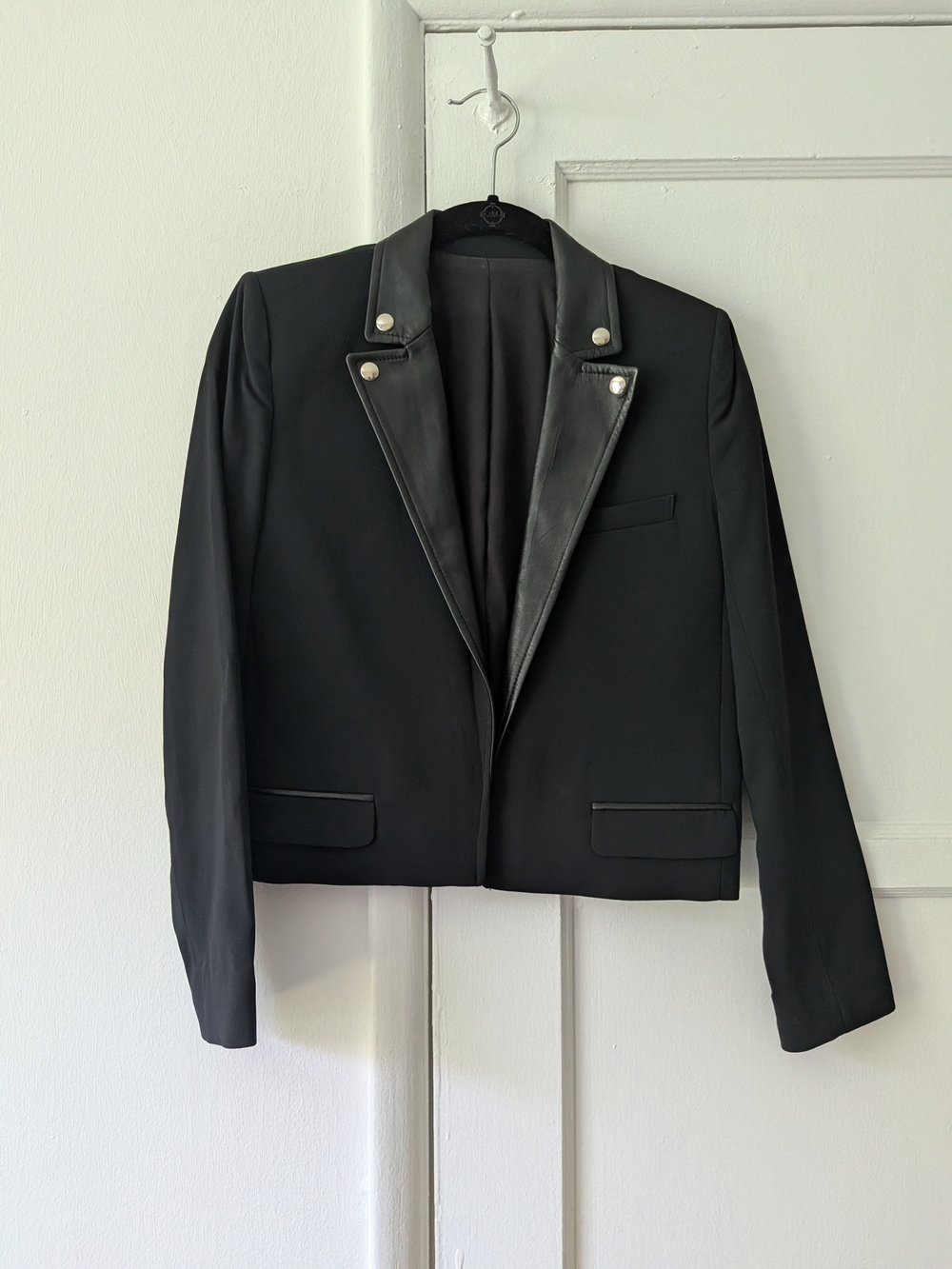The Kooples Black Tailored Blazer with Leather Trim
